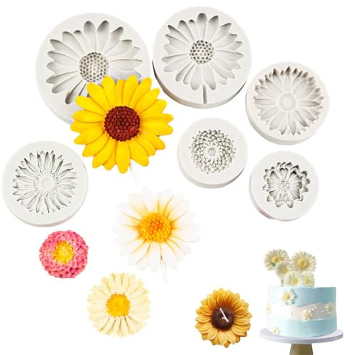 YUZNA 6 pezzi stampi in silicone per candele,margherite,3D a forma di fiori riutilizzabili per colata,decorazioni,resina,fondant,cioccolato,per fai da te,candele,sapone