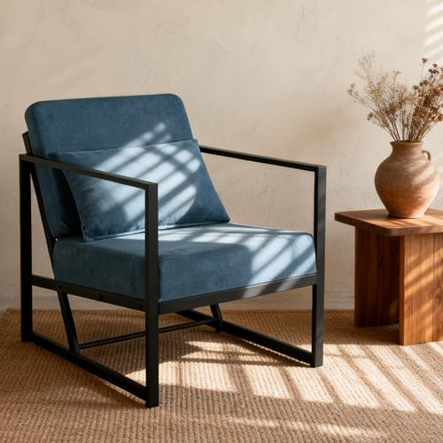Mingone Sessel Wohnzimmer Blau, 60 x 72 x 72cm | Leinenstoff, Vintage Retro Design, Cocktailsessel, Polstersessel für Schlafzimmer