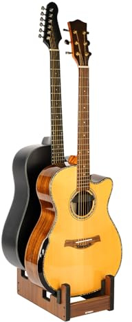 STRICH Wooden Guitar Stand for Multiple Guitars, 2-Holder, Front Display Space-Saving Floor Guitar Rack for Home, Studio, Stage, Walnut Color, L-2AW (For 2 Acoustic)