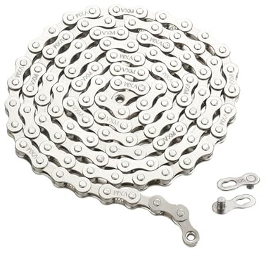 MEXITAL Catena per bicicletta a 116 maglie 6/7/8/9/10/11/12 velocità, con lucchetto a catena, acciaio al carbonio con placcatura argento completa (9 Vitesse, 1/2 x 11/128 pollici)