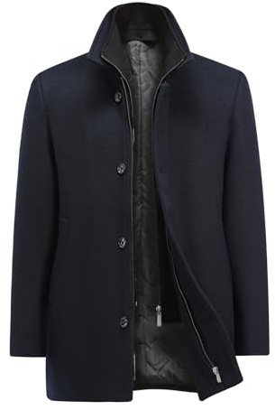 Allthemen Abrigos Lana Invierno Hombre Chaqueta Negocios CáLido Doble Cremallera Parka Acolchada Resistente al Viento Azul marino S