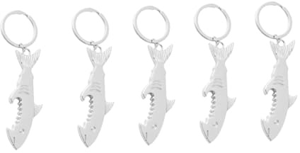 SOLUSTRE Portachiavi Apribottiglie Ciondolo a Forma di Squalo in Lega di Zinco, Argento, Design Unico e Funzionale per Zaino o Borsa, Confezione da 5 Pezzi