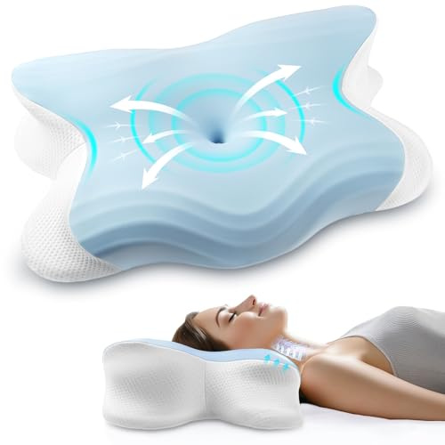 Honfay Cuscino ergonomico cervicale a memoria di forma, cuscino ortopedico, cuscino cervicale per dormienti sul lato posteriore e pancia, per migliorare la qualità del sonno 62 x 42 x 13 cm (blu)