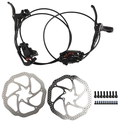 Pumixiy Hydraulisches Scheibenbremsen-Set für Fahrräder, mit vorgefülltem Hebel, Doppelkolben-Bremssätteln und geschmiedetem Aluminiumkörper für Mountainbikes und 160-mm-Rotoren (L vorne R hinten +
