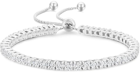 KRKC&CO Tennisarmband Silber 925 | Verstellbarer Länge Silberarmband Damen mit Weißgold Beschichtung 2 mm Hypoallergen Cubic Zirkonia Geburtstagsgeschenk mit Luxusbox für Sie