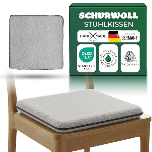 Novaliv 2er Set Sitzauflage Wolle 38 x 38 cm grau, beidseitig Schurwolle, wendbar, Naturwolle, temperaturausgleichend & atmungsaktiv, quadratisch flach, pflegeleicht, Made in Germany Bankauflage