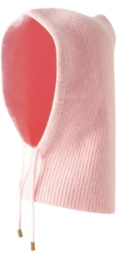 FJIXUO 1 st vinter dammössor äkta stickad huva hals krage mössa för män kvinnor en del skallar för skidåkning och cykling, Rosa, 8