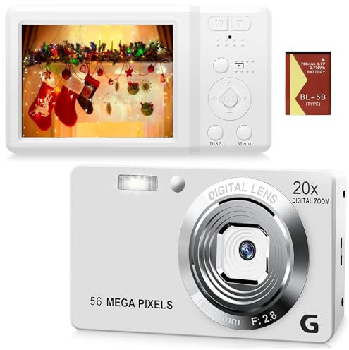 Appareil photo numérique 4K HD Vidéo 56 MP Photographie 20x Flash intégré – Agitez facilement pour les adolescents, les étudiants, les débutants