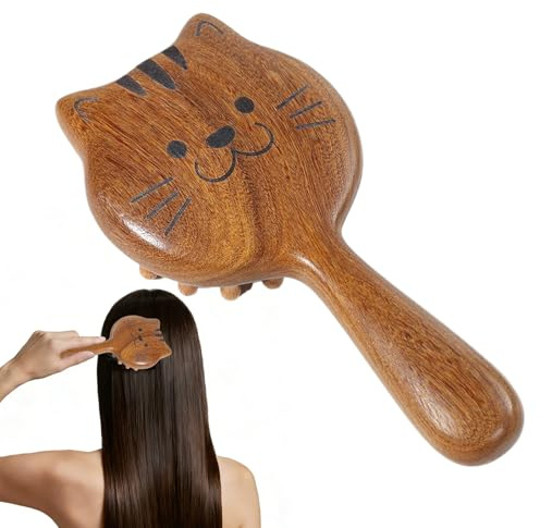 Holz Kopfhaut Massage Kamm Tragbare Massagebürste | Katzen Design Sandelholz Massagekamm Für Frauen, Männer & Senioren Zur Entspannung