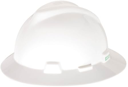 MSA 475369 V-Gard Full-Brim Hard Hat With Fas-Trac III Ratchet Suspension | Polyethylene Shell, Superior Impact Protection, Self Adjusting Crown Straps - Standard Size in White