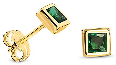 Miore Ohrring Damen Viereckige Ohrstecker 4.5mm mit Edelstein, Geburtsstein Rubin/Smaragd/Saphir aus Weißgold/Gelbgold 9 Karat 375 Gold, Ohrschmuck Piercing mit Schmuckkästchen