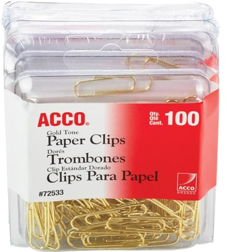 ACCO Gold Tone Clips, Smooth Finish, 2 Size, 100/Box, 4-Pack (400 Clips Total) (72554)