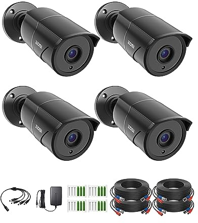 ZOSI 4 Pack 1080p Home Security Cameras with Audio Recording,Built-in Microphone,2MP 1920TVL HD-TVI Outdoor Indoor CCTV Cameras with 120ft IR Night Vision Weatherproof Surveillance Bullet Camera