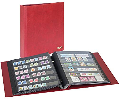 LINDNER Das Original Briefmarkenalbum mit Schraubmechanik, inkl. 10 Einsteckblätter, rot