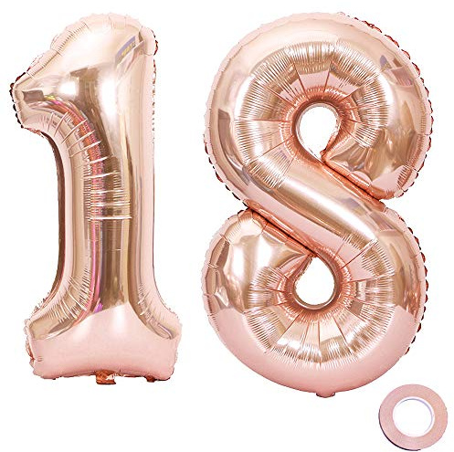 Juland Roségoldene Luftballons, 18er Zahl 18, große Folien-Mylar-Luftballons, 101,6 cm, Party-Dekorationen