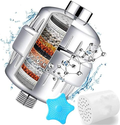 32-Stage Shower Filter with Vitamin C for Hard Water - Multi-Stage Filter Cartridge to Remove Chlorine, Heavy Metals