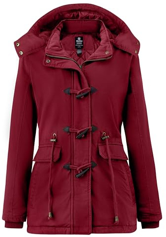 Wantdo Giacca in Cotone a Vento Overcoat Work Winter Jacket Outdoor Casual Parka Pesante Imbottita Donna Rosso Scuro M
