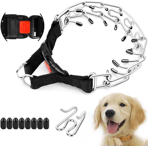 Supet Dog Prong Collar, Adjustable Dog Pinch Training Pinch Collar with Quick Release Buckle for Small Medium Large Dogs(Packed with One Extra Links)