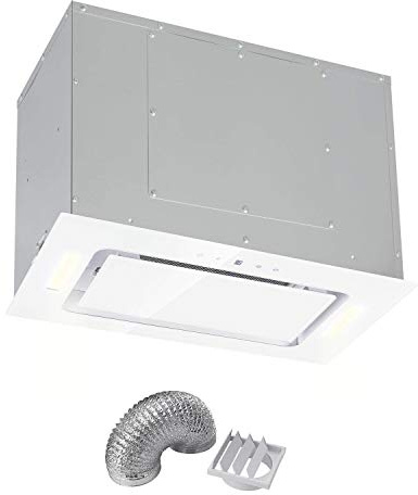 Cookology 52cm White Glass Built-in Under-Canopy Cooker Hood with Ducting Kit - 350 m³/h Kitchen Extractor Fan - Touch Controls - 9 Min Switch-Off Timer