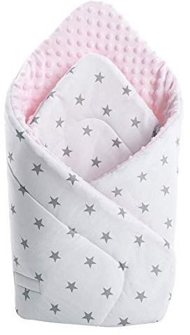 Medi Partners Inslagningsfilt plug-in kudde minky 100% bomull 75 x 75 cm babyhörna, dubbelsidig mjuk året runt, multifunktionell, antiallergiska spädbarn (stjärnor med rosa minky)