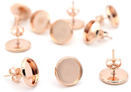 NaturSchatulle Ohrstecker Fassung Cabochon 8-14mm Rohlinge Rosegold 5 Paar Ohrringe Schmuck Basteln DIY Schmuckherstellung Nickelfrei (8mm)