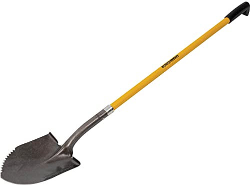 Roughneck Heavy Duty Shovel with Long Handle and Sharp Serrated Edge for Slicing Through Roots, Fibreglass Shaft with Contoured Grip, ROU68044