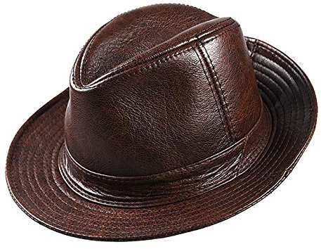 G&F Jazz Cap Leder Herren Rindsleder Panama Jahrgang Kurze Krempe Fedora Hut Zum Mittleren Alters (Color : Brown, Size : 55-56)