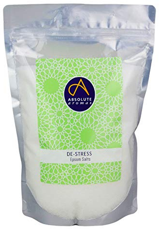 Absolute Aromas De-Stress Epsom Bath Salt 1kg - Magnesium Sulphate Infused with 100% Pure Essential Oils - Bergamot, Frankincense, Rose, Jasmine and Lavender Oils - Relieve Daily Tensions