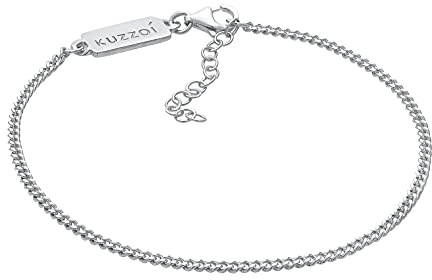 Kuzzoi Pulsera de plata de ley 925 maciza con eslabones de 2 mm para hombre, pulsera de plata de ley 925 maciza, pulsera para hombre con mosquetón, pulsera básica para hombre, longitud 19 + 5 cm, Eine