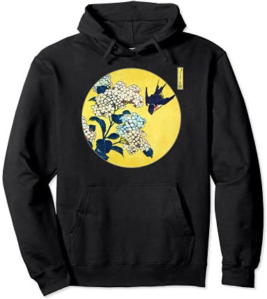 Famous Vintage Japanese Woodblock Art: Hydrangea and Swallow Pullover Hoodie