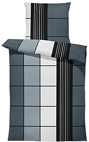one-home Bettwäsche Mikrofaser Garnitur Bettbezug modern viele Muster mit Reißverschluss, Farbe:Kariert grau, Größe:2 teilig 155x220 cm