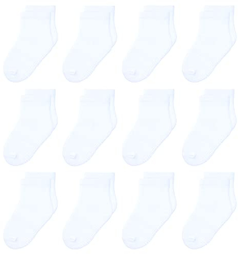 Strumpor för unisex småbarn Pojkar Flickor 1 år 2 år 3 år Småbarnsstrumpor med halkfria grepp 12 par småbarnsstrumpor 12-24 månader Cotton Crew Socks Födelsedagspresent Sömlös Vit