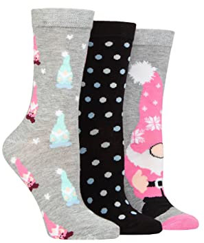 SockShop Lazy Panda Ladies Christmas Bamboo Socks Pack of 3 Christmas Gnomes 4-8