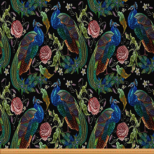 Pfauen Polsterstoff Meterware Vintage Blumen Dekorationsstoff für Polsterung und Heimwerkerprojekte Pfauenfeder im chinesischen Stil wasserdichter Outdoor Stoff 920 x 150 (HxB) grün