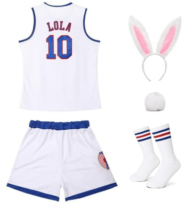 OTHERCRAZY Damen Lola #10 Space Movie Kostüme, Cheerleading-Top und Shorts, Outfit mit 3-teiligem Zubehör, Größe XS-XXL, Sport-Outfit, XL