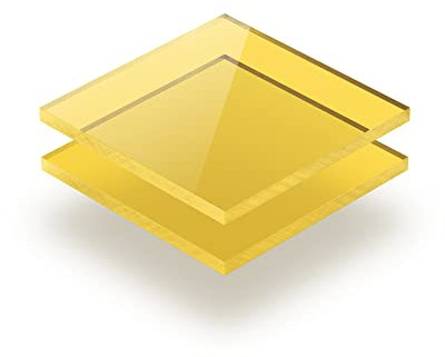 Acrylglasplatte Getönt gelb 3 mm - Rechteck in Abmessungen von 10x10 cm bis 100x230 cm. UV-beständig, hochwertiges PMMA, Schutzfolie an beiden Seiten, ohne scharfe Kanten.