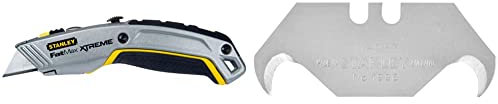 Stanley Fatmax 2 in 1 Messer PRO 0-10-798 & Hakenklingen 1996 2-11-983 (ohne Lochung, besonders geeignet zum Schneiden von Verpackungen, Bodenbelägen und Plastik-Verschalungen, 10 Stück im Spender)
