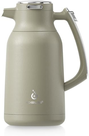 IDEUS Thermoskanne 2l, Edelstahl Doppelwandige Kaffeekanne Vakuumisolierung Isolierkanne Warmhaltekanne Teekanne für Kaffee, BPA-frei, Celadon