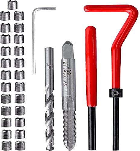Fixinus 30 Stück M8 x 1,25mm Gewinde Reparatur Einsatz Kit, Rostfreier Stahl Gewindereparatursatz Helicoil Coil Kompatibel Handwerkzeug Set für Auto Reparatur