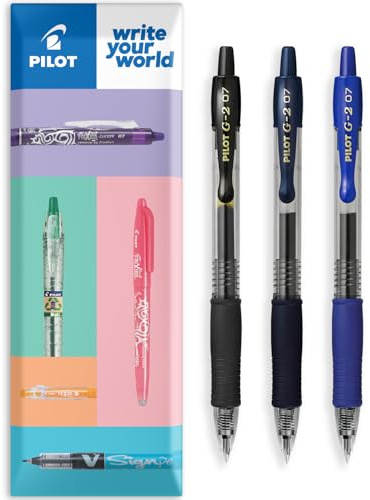 PILOT G-2 Gel-Tintenroller, einziehbar, 0,7 mm Spitze, in Umschlag, Geschenkverpackung, 3 Stück, professionelles dunkles Set