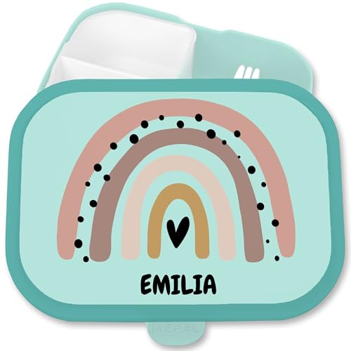 Brotdose Kinder Campus für Mepal - Boho Regenbogen Rainbow mit Name - 750 ml - Türkis - geschenke kindergarten start jausenbox mädchen schule grundschule lunchbox schulkind vesperbox junge jungen