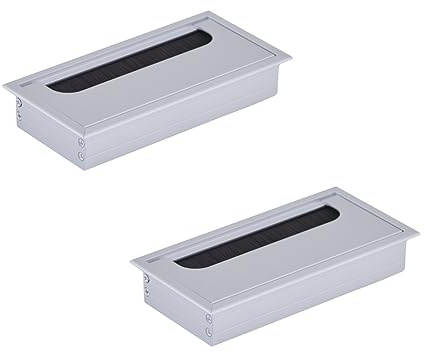 HOOZ 2X Kabeldurchführung Schreibtisch, 160mm Aluminium Kabeldurchlass mit Bürstendichtung, Kabeldurchführung Tisch für Tisch Büro Arbeitsplatten, Kabelkanal für Möbel und Schreibtisch (Rechteckig)
