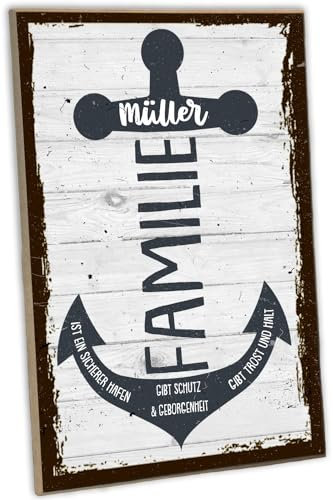 schilderkreis24 - Personalisierbares Familien Holzschild Anker - Maritime Deko mit Namen, 28x19 cm