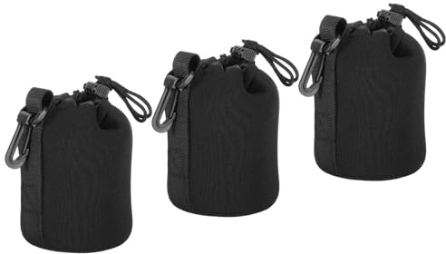PATIKIL Kameralinsväska, draglinspåse med tjock skyddande neopren, linsfodral för DSLR-kameralins, vatten, Svart, 3.5 ID x 5.5 H