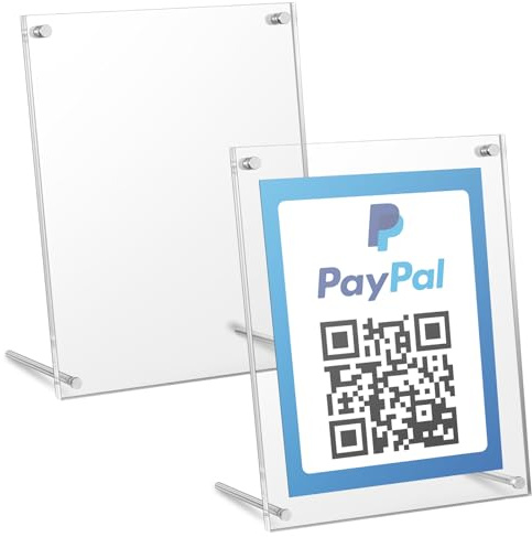 Kevenal QR-Code-Schilder, 15,2 x 20,3 cm, klares QR-Code-Menü mit Metallständer, Bargeld-App-Acrylhalter, 2 Packungen