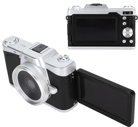 Fotocamera Mirrorless 4K, Kit Fotocamera Mirrorless Vlog con Obiettivo Intercambiabile con Schermo Ribaltabile a 180°, Zoom 20x, Obiettivo Grandangolare, Batteria da 1200 MAh,