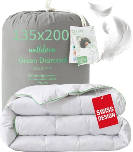 Welldora Komfort Bettdecke 135x200 Sommer | Extraweiche Federn & Daunen | Bauschige Daunendecke für kuschelige Nächte | 100% Federn & Daunen | Oeko-Tex, RDS & Downpass ohne Lebendrupf | Decke 135x200