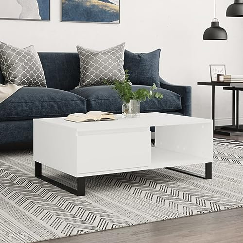 FOZICV Sofatisch Couchtisch Kleiner Wohnzimmertisch Beistelltisch Schlafzimmer Tisch Reichlich Stauraum 2 Fächern Modern Bedside Table Weiß 90x60x35 cm Holzwerkstoff