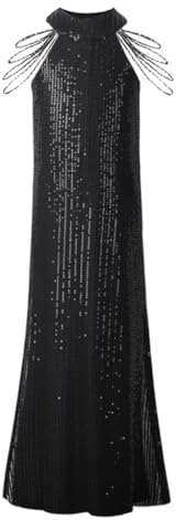 WELAKEN Paillettenkleid für Mädchen, glitzernd, Neckholder, ärmellos, lässig, Party, Hochzeit, Wirbelkleid