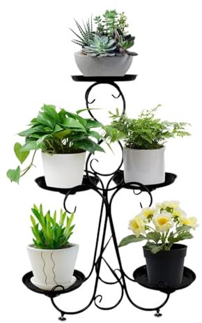 Pflanzenregal Blumenständer Pflanzenständer 3-stufiger Pflanzenständer Aus Metall, Blumentopfregal, Zarter, Hoher Pflanzenständer Aus Schmiedeeisen Für Den Außenbereich Blumenregal Blumentreppe(Black)